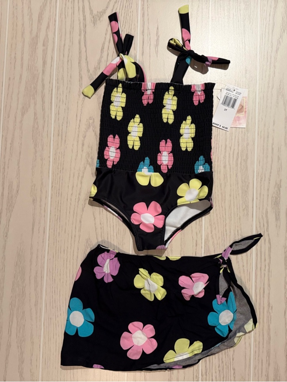 Jessica Simpson Girls 3T Floral Swimsuit Set One Piece Cover Up Skirt NWT